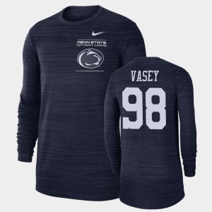 Men's Penn State Nittany Lions #98 Dan Vasey Navy Long Sleeve 2021 Sideline Velocity T-Shirt 315768-732